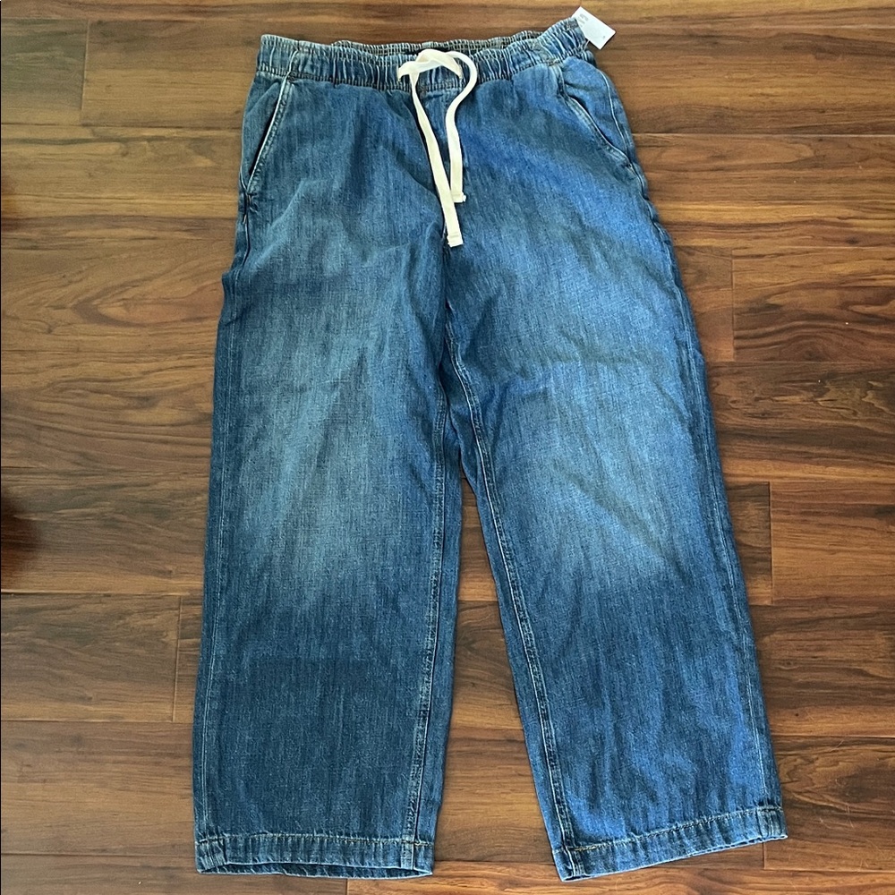 NWT GAP high rise wide leg Drawstring Denim Jeans in Blue with White Tie